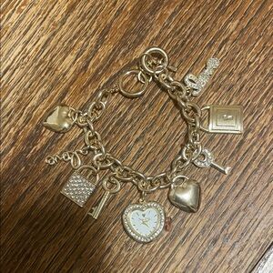 Gold Charm Bracelet with Heart and Key Charms